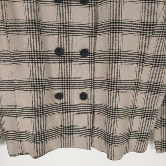 Vintage Tan Plaid Double Breasted Vintage Top Made in USA - Picture 2 of 7